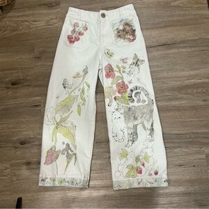 Maeve Anthropologie Colette Crop Wide Leg Swan Gossip Art Jeans 29